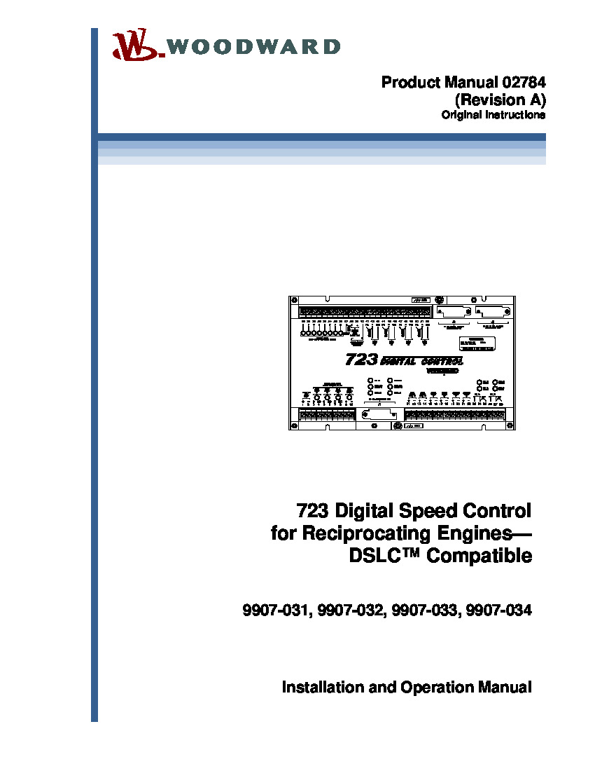 First Page Image of 9907-031 Woodward 723 Digital Speed Control for Reciprocating Engines-DSLC Compatible 02784.pdf